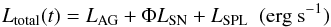 \appendix \setcounter{section}{2} \begin{equation} L_{\rm total} (t) = L_{\rm AG} + \Phi L_{\rm SN} + L_{\rm SPL} \hspace{5pt} ({\rm erg~s^{-1}}) \label{equ:mag_combined_norm_SN} \end{equation}