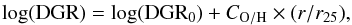 \begin{eqnarray} {\rm log(DGR)} = {\rm log( DGR_0)} + C_{\rm O/H} \times (r/r_{25}) \label{eq:DGR-z} , \end{eqnarray}