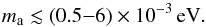 \begin{equation} \label{malim} m_{\rm a} \lesssim(0.5 {-} 6) \times 10^{-3}\,{\rm eV}. \end{equation}