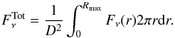 \appendix \setcounter{section}{2} \begin{equation} F_\nu^{\rm Tot} = \frac{1}{D^2}\int_0^{R_{\rm max}} F_\nu(r)2\pi r {\rm d}r . \end{equation}