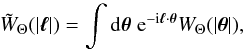 \begin{equation} \tilde{W}_{\Theta}(|\vec{\ell}|) = \int {\rm d} \vec\theta \; {\rm e}^{-\ii \vec{\ell} \cdot \vec\theta} W_{\Theta}(| \vec\theta |) , \label{tW-def} \end{equation}