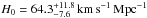 \hbox{$H_0=64.3^{+11.8}_{-7.6}\,\rm{km\,s}^{-1}\,\rm{Mpc}^{-1}$}