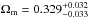\hbox{$\Omega_{\rm m}=0.329^{+0.032}_{-0.033}$}