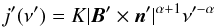 \appendix \setcounter{section}{1} \begin{equation} j' (\nu') = K | \vec{B}' \times \vec{n}' |^{\alpha+1} \nu'^{-\alpha} \end{equation}