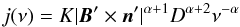 \appendix \setcounter{section}{1} \begin{equation} j(\nu) = K | \vec{B}' \times \vec{n}' |^{\alpha+1} D^{\alpha + 2} \nu^{-\alpha} \end{equation}