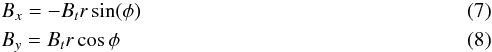 \begin{eqnarray} && B_x = -B_t r \sin(\phi) \\ && B_y = B_t r \cos{\phi} \end{eqnarray}