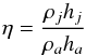 \begin{equation} \eta = \frac{\rho_j h_j}{\rho_a h_a} \end{equation}