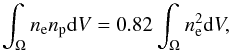 \appendix \setcounter{section}{1} \begin{equation} \int_\Omega n_{\rm e} n_{\rm p} {\rm d}V = 0.82 \int_\Omega n^2_{\rm e} {\rm d}V , \end{equation}
