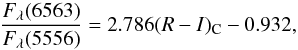 \begin{equation} \frac{F_{\lambda}(6563)}{F_{\lambda}(5556)} = 2.786 (R-I)_{\rm C} - 0.932, \end{equation}