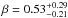 Mathematical equation: \hbox{$\beta=0.53^{+0.29}_{-0.21}$}