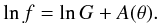 \begin{eqnarray} \ln f = \ln G+A(\theta). \label{new_eq1} \end{eqnarray}