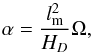 \begin{equation} \label{alphadyn} \alpha= \frac{l_{\rm m}^2}{H_D}\Omega, \end{equation}