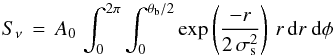 \appendix \setcounter{section}{2} \begin{equation} S_\nu\,=\,A_0\,\int_0^{2\pi}\int_0^{\theta_{\rm b}/2} \exp\left( \frac{-r}{2\,\sigma_{\rm s}^2} \right)\, r \, {\rm d}r \ {\rm d}\phi \label{eqn:expintegral_gauss} \end{equation}