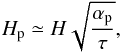 \begin{equation} H_{\mathrm{p}} \simeq H\sqrt{\frac{\alpha_{\mathrm{p}}}{\tau}} , \label{eq:pebble_scale_height} \end{equation}