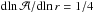 \hbox{$\mathrm{d}\!\ln{\mathcal{A}}/\mathrm{d}\!\ln{r}=1/4$}