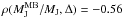 \hbox{$\rho(M_{\rm J}^{\rm MB}/M_{\rm J},\Delta)=-0.56$}
