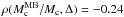 \hbox{$\rho(M_{\rm c}^{\rm MB}/M_{\rm c},\Delta)=-0.24$}