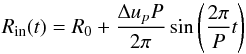 \appendix \setcounter{section}{1} \begin{equation} \label{eqn1} R_{\rm in}(t) = R_0 + \frac{\Delta u_p P}{2 \pi} \sin{\left ( \frac{2 \pi }{P} t \right)} \end{equation}