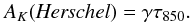 \begin{equation} \label{eq:7} A_K (\mathit{Herschel})= \gamma \tau_{850} . \end{equation}