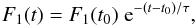 \begin{eqnarray} F_1(t)=F_1(t_0) \; {\rm e}^{-(t-t_0)/\tau}, \label{eqn1} \end{eqnarray}