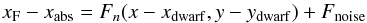 \begin{equation} \label{eq:abs} x_\mathrm{F} - x_\mathrm{ abs} = F_n(x-x_\mathrm{dwarf},y-y_\mathrm{dwarf}) + F_\mathrm{ noise} \end{equation}