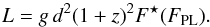 \begin{equation} \label{eq:flux2lum} L = g\,d^2 (1+z)^2 F^\star(F_\mathrm{PL}). \end{equation}
