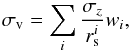 \begin{equation} \sigma_{\rm v} = \sum_i \frac{\sigma_z}{r_{\rm s}^i}w_i, \end{equation}