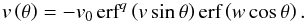 \begin{equation} \label{lemerleeqn} v\left(\theta\right) = -v_0\,\mbox{erf}^q\left(v\sin\theta\right) \mbox{erf}\left(w\cos\theta\right) . \end{equation}