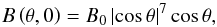 \begin{equation} \label{initeqn} B\left(\theta ,0\right) = B_0\,\lvert\cos\theta\rvert ^7 \cos\theta , \end{equation}