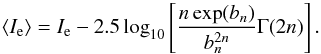 \appendix \setcounter{section}{1} \begin{equation} \langle I_{\rm e} \rangle = I_{\rm e} - 2.5 \log_{10} \left[\frac{n \exp(b_{n})}{b_{n}^{2n}}\Gamma(2n)\right]. \end{equation}