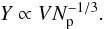 \begin{equation} \label{e_corr} Y \propto V N_{\rm p}^{-1/3} . \end{equation}