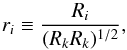 \begin{equation} \label{eq:defri} r_{i} \equiv \frac{R_{i}}{(R_{k}R_{k})^{1/2}}, \end{equation}