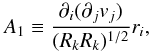 \begin{equation} \label{eq:A1} A_{1} \equiv \frac{\partial_{i}(\partial_{j}v_{j})}{(R_{k}R_{k})^{1/2}}r_{i}, \end{equation}
