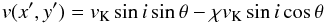 \begin{equation} v(x',y') = v_\mathrm{K}\sin i \sin\theta - \chi v_\mathrm{K}\sin i \cos\theta \end{equation}