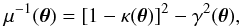 \begin{equation} \mu^{-1}(\vec{\theta}) = \left[1 - \kappa(\vec{\theta})\right]^2 - \gamma^2(\vec{\theta}), \label{eq:mag_total} \end{equation}
