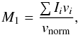 \begin{equation} M_1 = \frac{\sum{I_i v_i}}{v_\text{norm}}, \label{eq:1stmoment} \end{equation}
