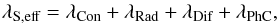 \begin{equation} \lambda_{\text{S,eff}}= \lambda_{\text{Con}} + \lambda_{\text{Rad}} + \lambda_{\text{Dif}} + \lambda_{\text{PhC}} , \end{equation}