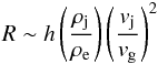 \begin{eqnarray} R\sim h \left(\frac{\rho_{\rm j}}{\rho_{\rm e}}\right)\left(\frac{v_{\rm j}}{v_{\rm g}}\right)^2 \end{eqnarray}