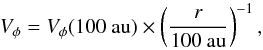 \appendix \setcounter{section}{3} \begin{equation} V_\phi = V_\phi({\rm 100\ au}) \times \left(\frac{r}{\rm 100\ au}\right)^{-1}, \end{equation}