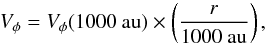 \appendix \setcounter{section}{3} \begin{equation} V_\phi = V_\phi({\rm 1000\ au}) \times \left(\frac{r}{\rm 1000\ au}\right), \end{equation}