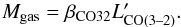 \begin{equation} \label{eq:beta_co} M_\mathrm{gas}=\beta_\mathrm{CO32}\lpcol32. \end{equation}