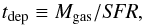 \begin{equation} {t_\mathrm{dep}} \equiv \mgas /\textit{SFR}, \label{eq:t_dep} \end{equation}