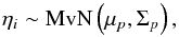 \appendix \setcounter{section}{1} \begin{equation} \eta_i \sim \text{MvN} \left( \mu_p, \Sigma_p \right), \end{equation}