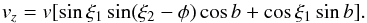 \begin{equation} v_z=v[\sin\xi_1\sin(\xi_2-\phi)\cos b + \cos\xi_1\sin b] . \label{e:vzcorrect} \end{equation}