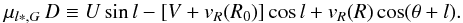 \appendix \setcounter{section}{2} \begin{equation} \mu_{l*, G}\,D\equiv U\sin l-[V+v_R(R_{0})]\cos l +v_R(R)\cos(\theta+l). \label{e:deltamul} \end{equation}