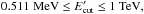\hbox{$0.511~{\rm MeV}\leq E^\prime_{\rm cut}\leq1~{\rm TeV,}$}