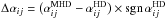 \hbox{$\Delta\alpha_{ij}=\big(\alpha^{\rm MHD}_{ij}-\alpha^{\rm HD}_{ij}\big)\times\sgn \alpha^{\rm HD}_{ij}$}
