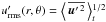 \hbox{$\urmsp(r,\theta)={\left\langle\,\overline{{\bm u}^{\prime\,2}}\,\right\rangle_t}{}^{\!\!1/2}$}