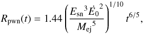 \appendix \setcounter{section}{1} \begin{equation} \label{A3} R_{\rm pwn}(t) = 1.44\left(\frac{{E_{\rm sn}}^3{\dot{E_{\rm 0}}}^2}{{M_{\rm ej}}^5}\right)^{1/10}t^{6/5} , \end{equation}
