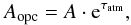 \begin{equation} A_{\mathrm{opc}} = A \cdot {\rm e}^{\tau_{\mathrm{atm}}} \label{eq:Sopc} , \end{equation}